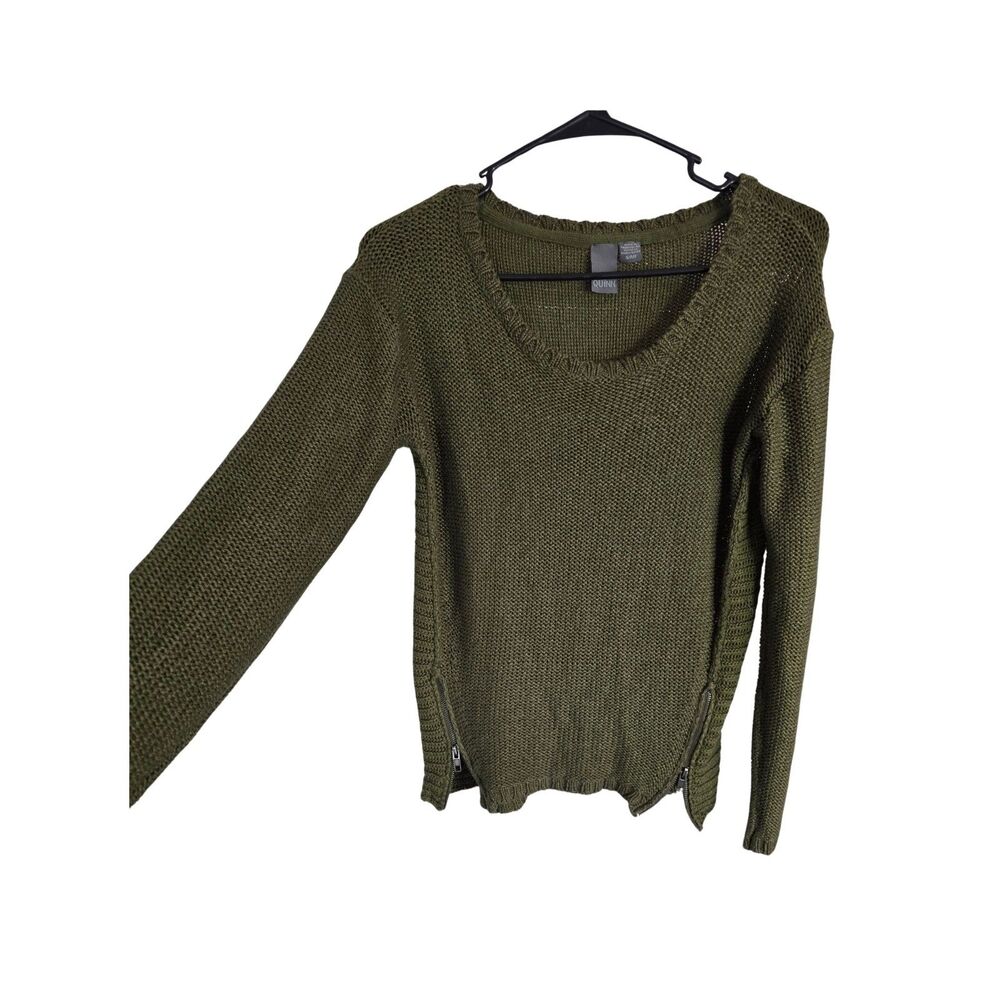 QUINN Olive Green Open Loose Knit Sweater Side Zipper Size S